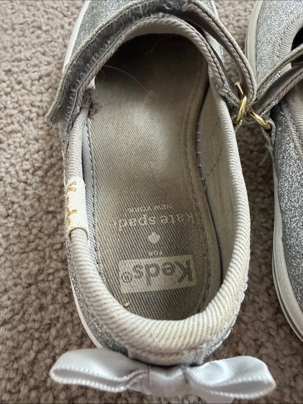 Keds x kate spade Girls' Silver Glitter Mary Jane Shoes